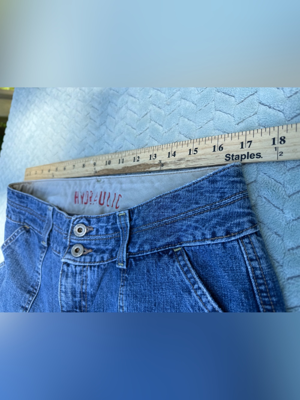 Vintage Y2K Hydraulic Jeans 100% Cotton Rigid Denim Blue Size 10 Wide Flare - Picture 10 of 14